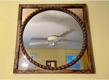 Late 1930s Vintage Carved Wood Frame Circle In The Square Mirror
