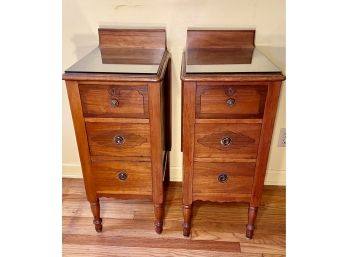 Two Late 19th Century Three Drawer Commode/Nightstands With Glass Protector Tops
