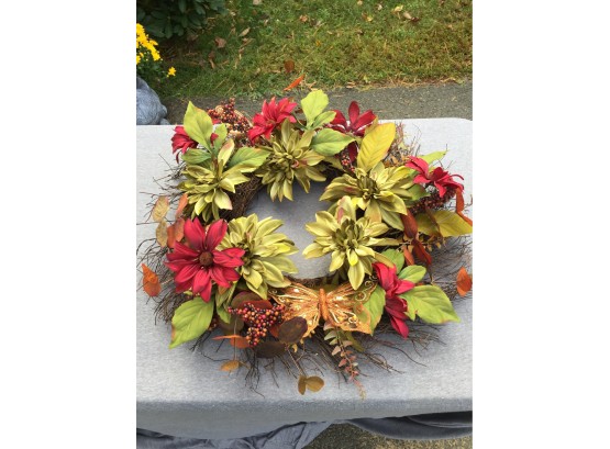 Great Fall Wreath In Reds And Greens