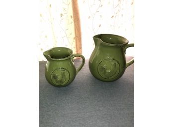 2 Green Rooster Pitchers