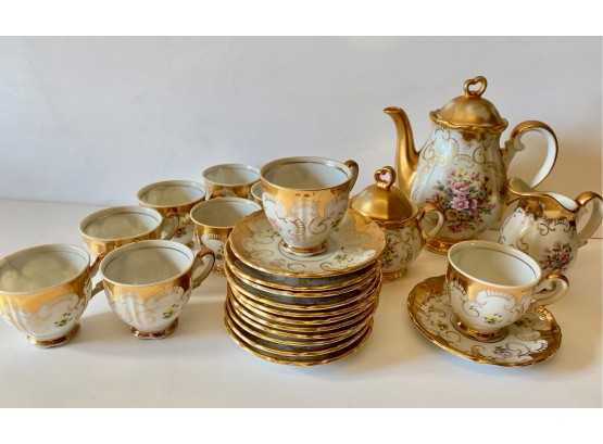 Vintage Floral Italian Gilded China Tea Set, 24 Pieces