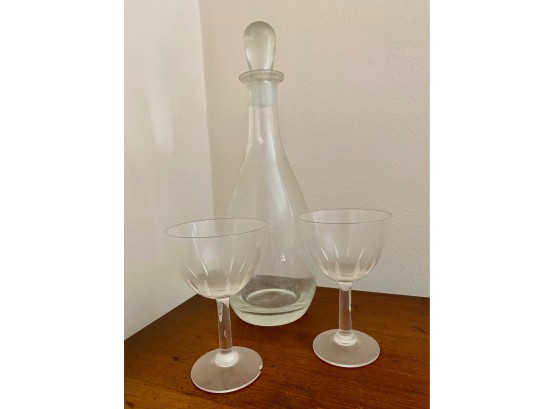 Vintage Glass Decanter & Wine Glasses