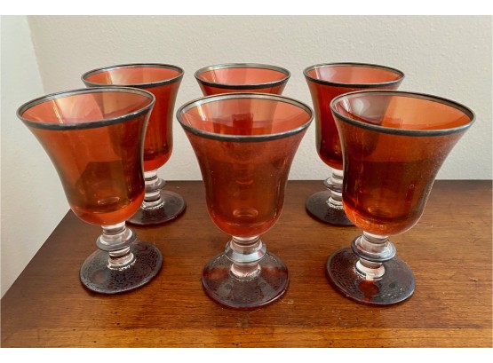 Arte Italica Ornate Red Wine Goblets, Italy, 6 Pieces