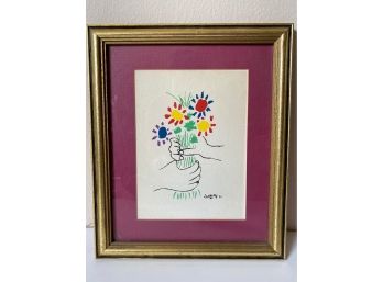 1954 Picasso Hands With Flowers Reproduction, Framed