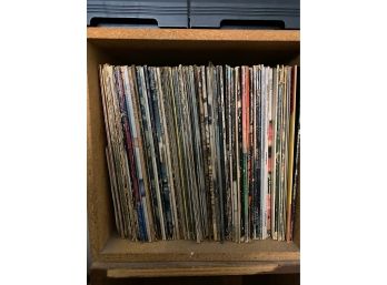 Over 60 Vinyl Records, Many Genres, Includes Wood Storage Crate