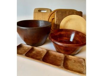 Extra Large Wood Salad Bowls, Platters & Cutting Boards, 7 Pieces