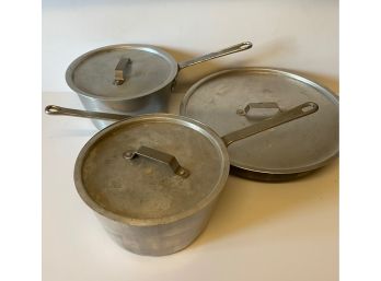Three NSF Eagleware Pots & Pans With Lids