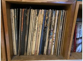 Over 50 Vinyl Records, Many Genres, Includes Wood Storage Crate