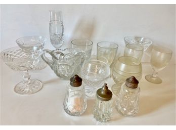 Cut Crystal & Glass Serving Bowls, Wine Glasses & Salt Shakers, Galway & Others, 15 Pieces