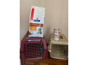 Two Pet Carriers, Kidney Care Cat Food