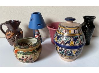 Vases, Bowls, Pitcher & Lighthouse Votive Candle Holder, 6 Pieces