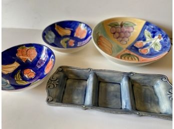 Fruit Pattern Salad Bowl Set & Ceramic Serving Dish, 4 Pieces