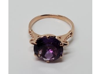 Stunning Round Amethyst Ring In 18k Rose Gold Over Sterling