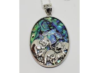 Bali Abalone Shell Elephant Pendant Necklace In Sterling