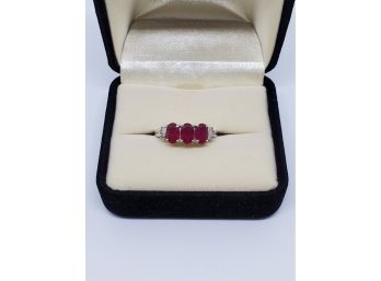 Ruby 3 Stone Ring In Platinum Over Sterling