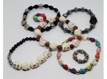 Lot Of Handcrafted Skull Stretch Bracelets And Rings