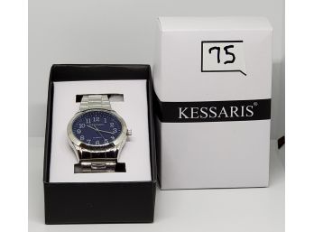 New Silver Tone Kessaris Watch With Blue Face