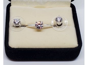 Stud Earrings & Solitaire Ring In Sterling With Swarovski Zirconia