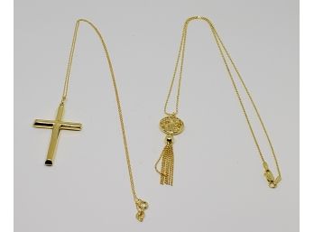 Pair Of Yellow Gold Over Sterling Chains & Pendants