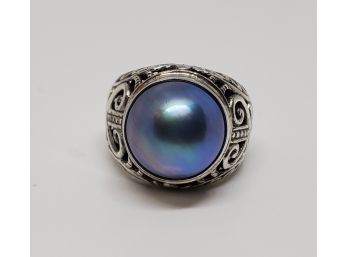Bali Mabe Blue Pearl Ring In Sterling Silver