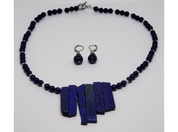 Lapis Necklace With Matching Earrings In Stainless