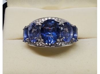 Stunning Color Change Blue Fluorite Ring With White Zircon Sterling Ring