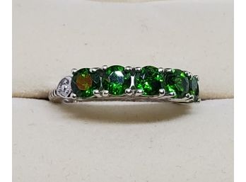Russian Diopside 5 Stone Ring In Platinum Over Sterling