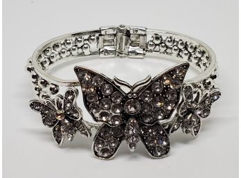 White Crystal Butterfly Bracelet In Silver Tone