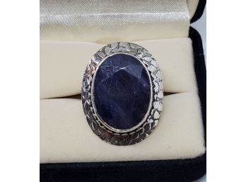 Amazing Oval Blue Sapphire Solitaire Ring In Sterling
