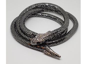 Really Cool Austrian Crystal & Chroma Snake Necklace In Gunmetal