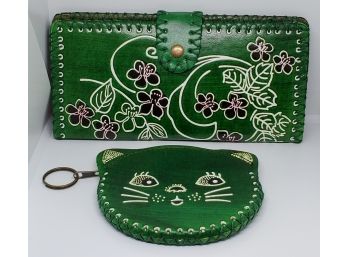 Pair Of Green Faux Leather Wallet & Coin Purse