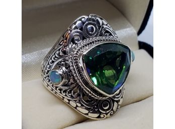 Bali Peacock Quartz, Ethiopian Well Opal Ring In Sterling