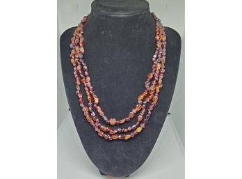 Indian Garnet Beaded Triple Strand Necklace In Stainless