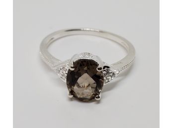 Smokey Quartz, Faux Diamond Ring In Sterling