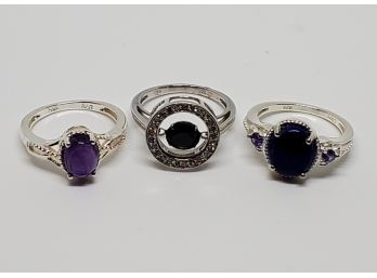 Lot Of 3 Sterling Silver Rings With Real Gems