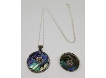 Bali Abalone Shell Ring & Pendant Necklace In Sterling