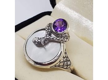 Bali Legacy Mother Of Pearl, Amethyst Ring In Sterling