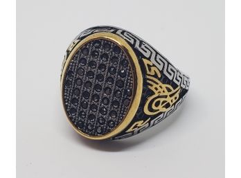 Grey Austrian Crystal Yellow Gold Plated & Stainless Steel Men's Ring