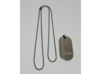 Checker Pattern Dog Tag Pendant & Stainless Chain