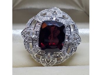 Stunning Large Garnet, Zircon Ring In Sterling Silver