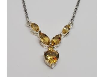 Brazilian Citrine Necklace In Sterling & Stainless