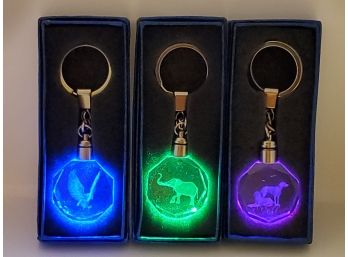 Lot Of 3 Etched Crystal LED Color Changing Keychains