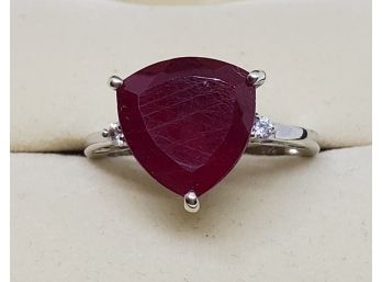 Large Niassa Ruby, Zircon Ring In Platinum Over Sterling