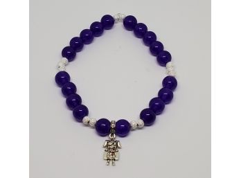 Purple Jade & Sterling Stretch Bracelet With I Love Dad Charm