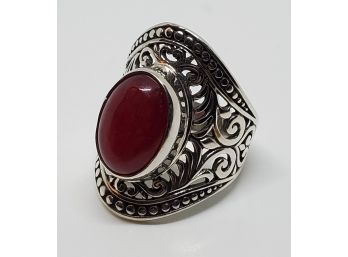 Bali Burmese Red Jade Ring In Sterling