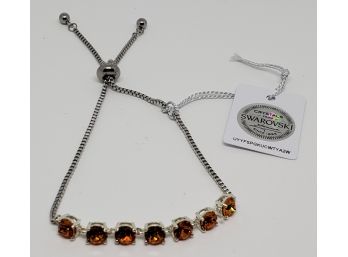 Bolo Bracelet In Sterling & Stainless Made With Sparkling Swarovski Tangerine Crystals