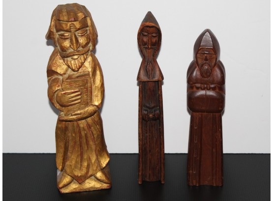 Vintage Wood Monk Statues