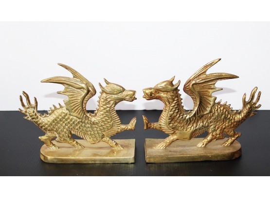 Pair Of Brass Dragon Bookends