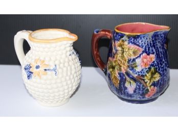 Pair Of Small Majolica Pitchers
