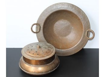 Pair Of Vintage Copper Bowl & Infuser Pot